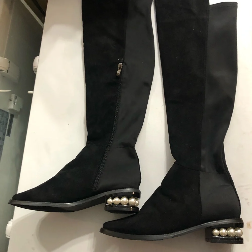 Women’s Hotkiss over the knee boots size 8.5, black faux suede/nylon 21” tall - Picture 2 of 10
